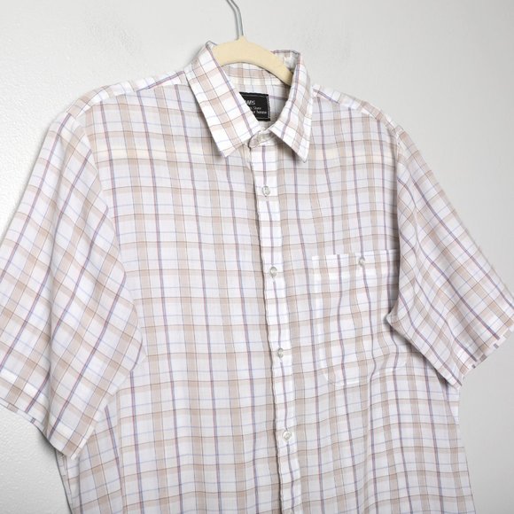 Vintage Sears The Men's Store Plaid Short Sleeve Button Down Shirt White Beige - Picture 10 of 12